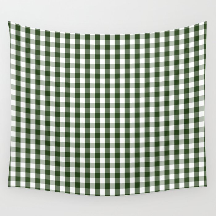 Dark Forest Green and White Gingham Check Wall Tapestry Gallery Image 4