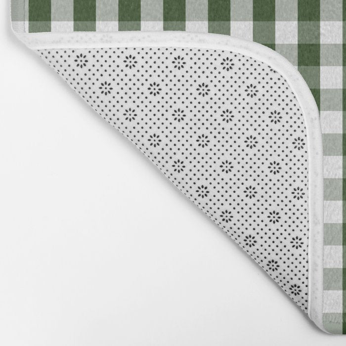 Dark Forest Green and White Gingham Check Bath Mat Gallery Image 2