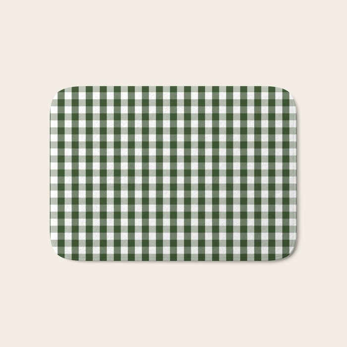 Dark Forest Green and White Gingham Check Bath Mat Gallery Image 1
