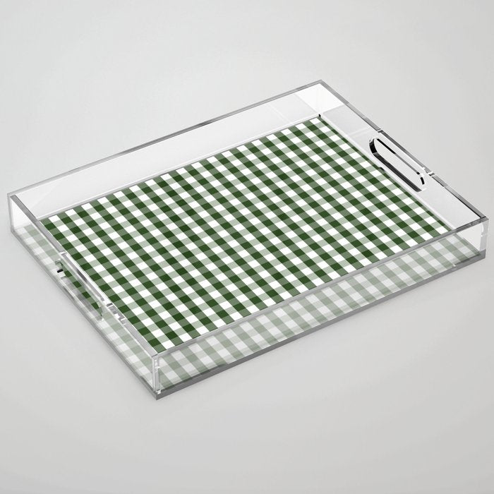 Dark Forest Green and White Gingham Check Acrylic Tray Gallery Image 1
