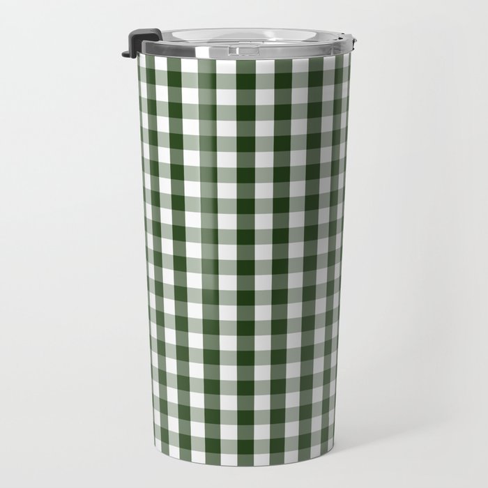 Dark Forest Green and White Gingham Check Travel Mug Gallery Image 3