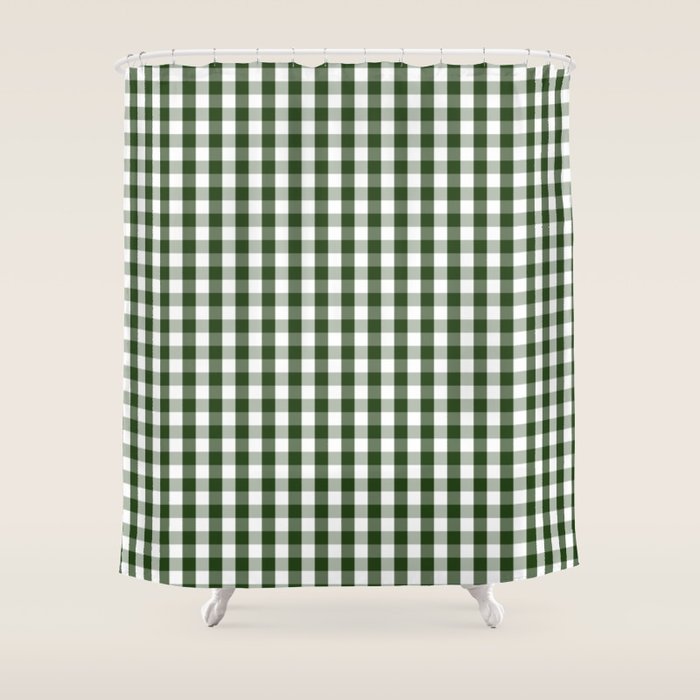 Dark Forest Green and White Gingham Check Shower Curtain Gallery Image 1