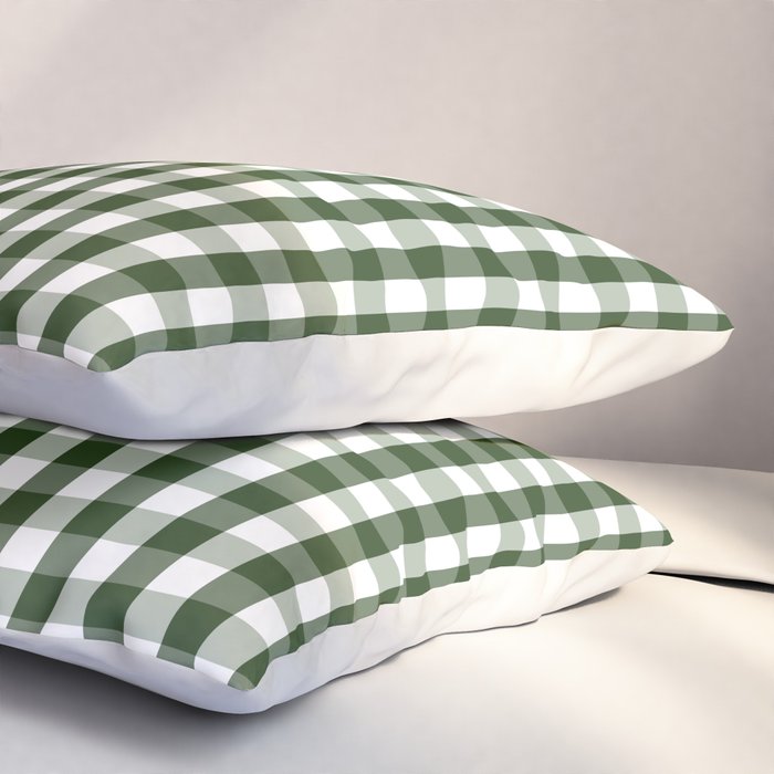 Dark Forest Green and White Gingham Check Pillow Sham Gallery Image 3