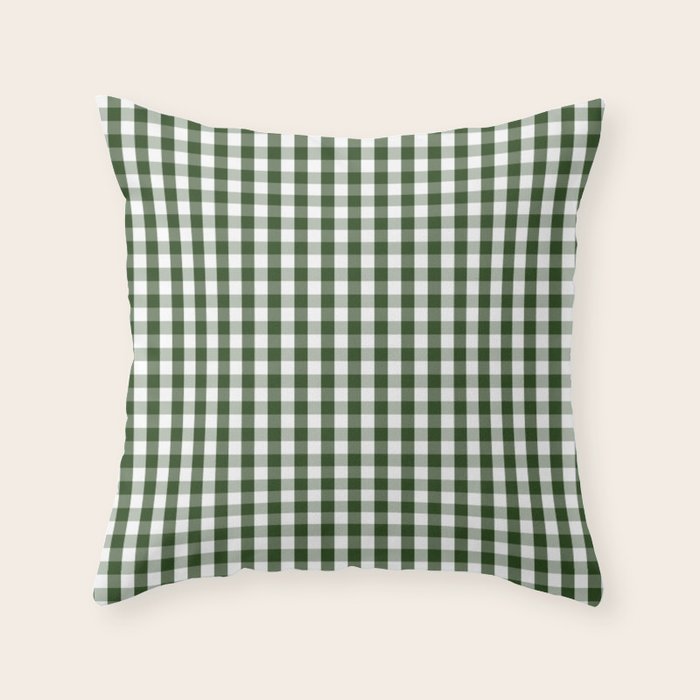 Dark Forest Green and White Gingham Check Throw Pillow Gallery Image 6