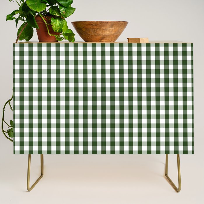 Dark Forest Green and White Gingham Check Credenza Gallery Image 1