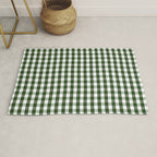 Dark Forest Green and White Gingham Check Rug Gallery Image 1