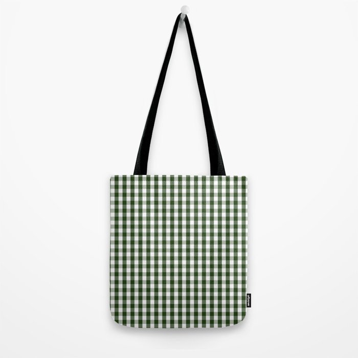 Dark Forest Green and White Gingham Check Tote Bag Gallery Image 2