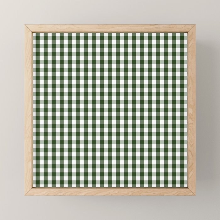 Dark Forest Green and White Gingham Check Mini Art Print Gallery Image 1