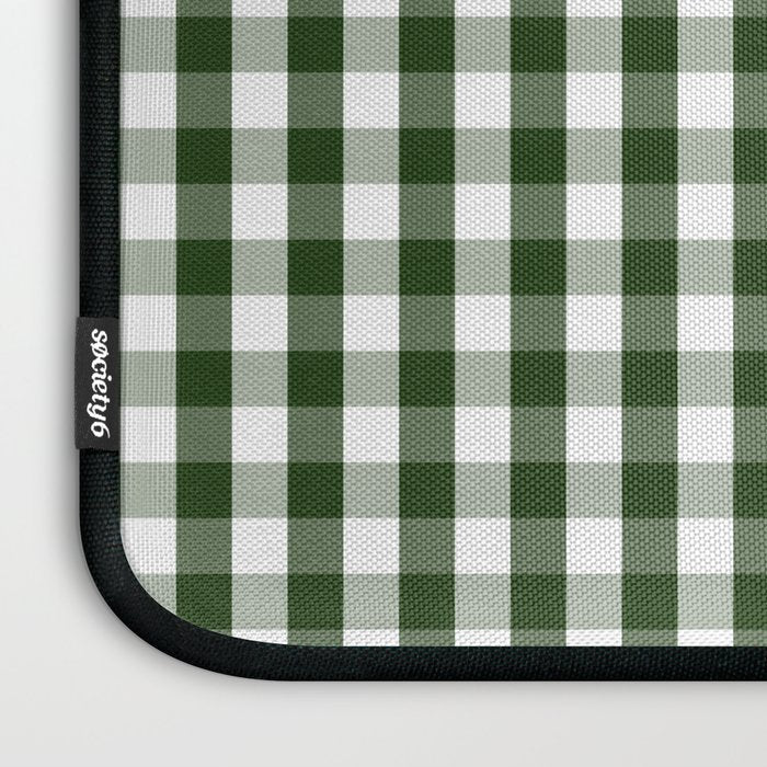 Dark Forest Green and White Gingham Check Laptop Sleeve Gallery Image 3