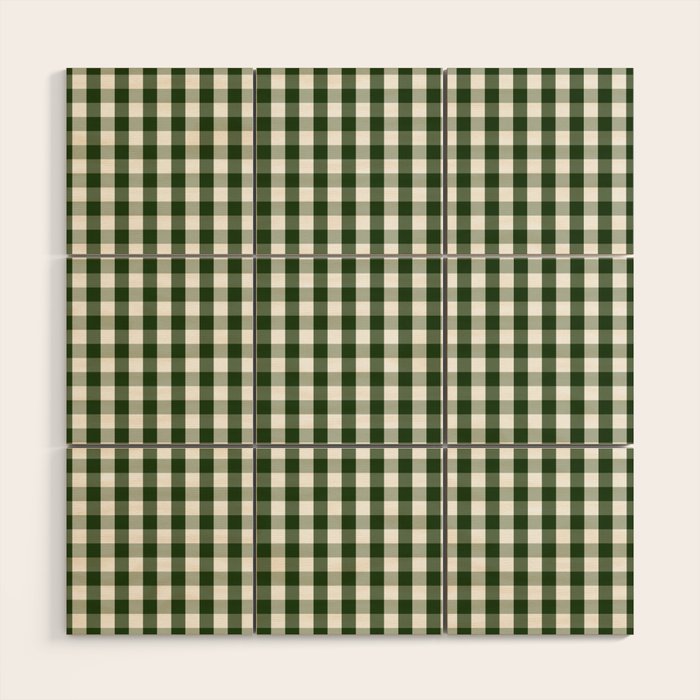 Dark Forest Green and White Gingham Check Wood Wall Art Gallery Image 1