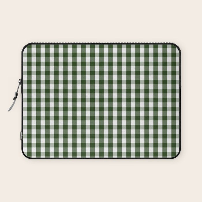Dark Forest Green and White Gingham Check Laptop Sleeve Gallery Image 1