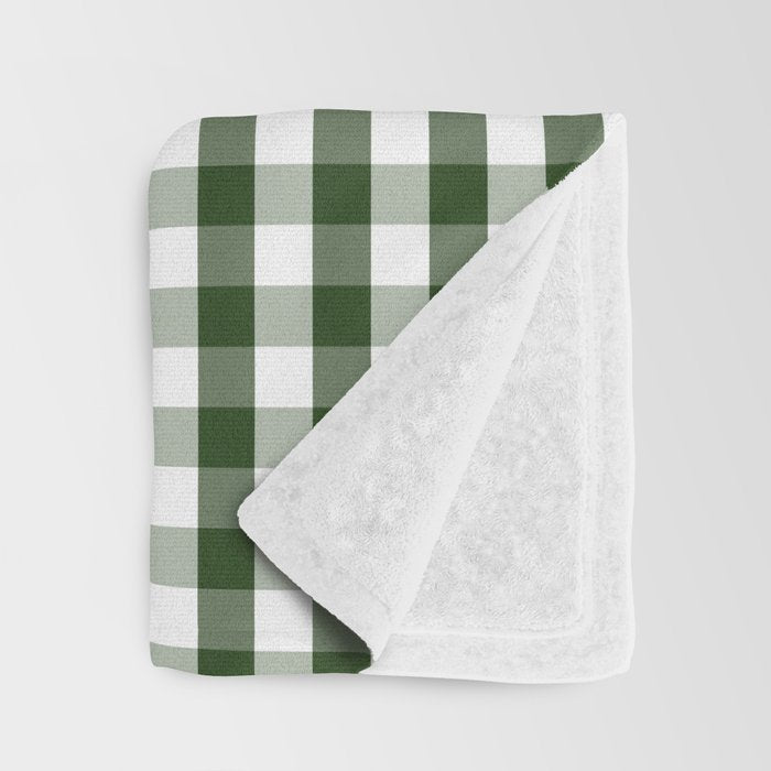 Dark Forest Green and White Gingham Check Throw Blanket Gallery Image 3