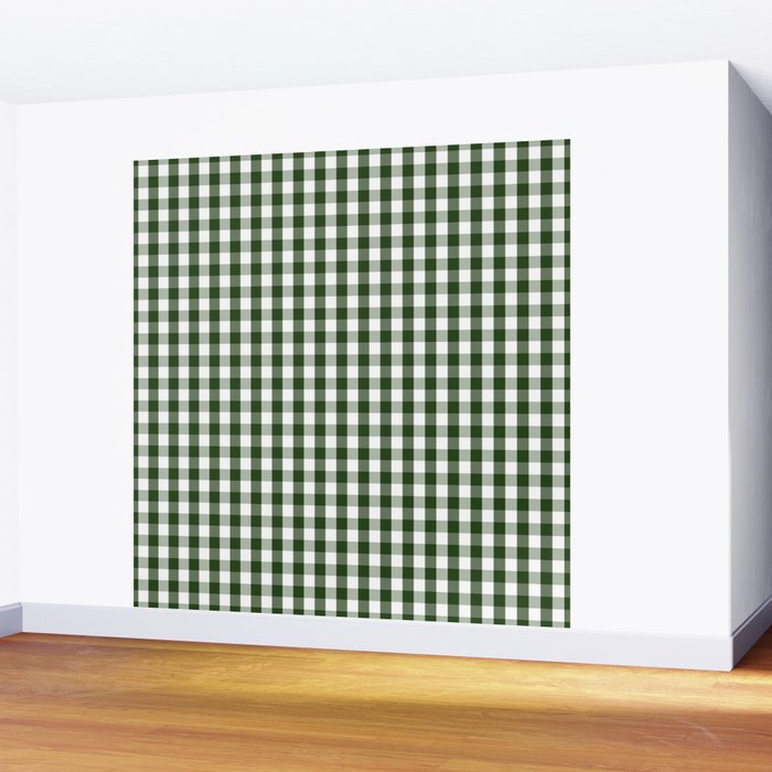 Dark Forest Green and White Gingham Check Wall Mural Gallery Image 2