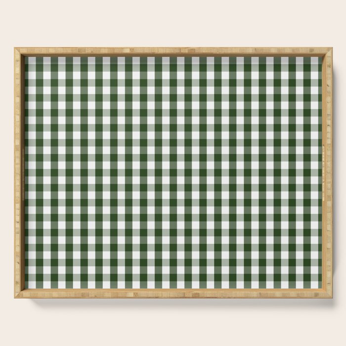 Dark Forest Green and White Gingham Check Serving Tray Gallery Image 1