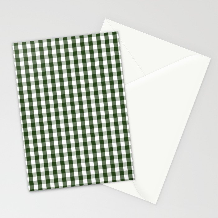 Dark Forest Green and White Gingham Check Stationery Card Gallery Image 2