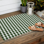 Dark Forest Green and White Gingham Check Outdoor Rug Gallery Image 2