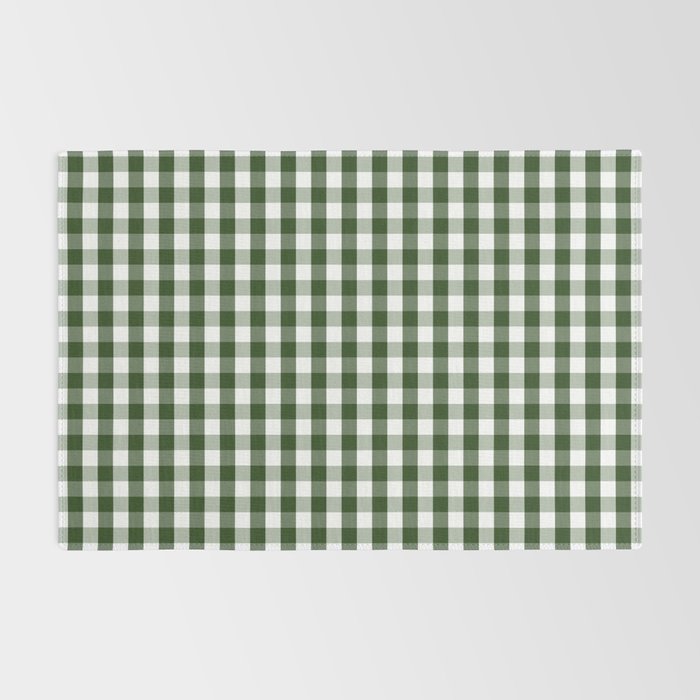 Dark Forest Green and White Gingham Check Rug Gallery Image 2