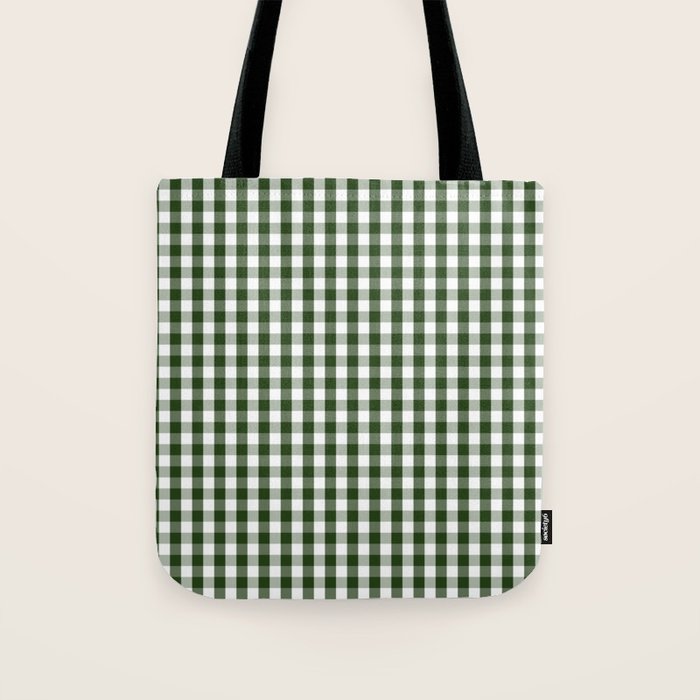 Dark Forest Green and White Gingham Check Tote Bag Gallery Image 1