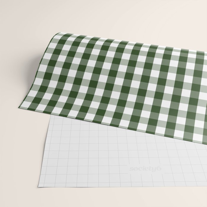 Dark Forest Green and White Gingham Check Wrapping Paper Gallery Image 2