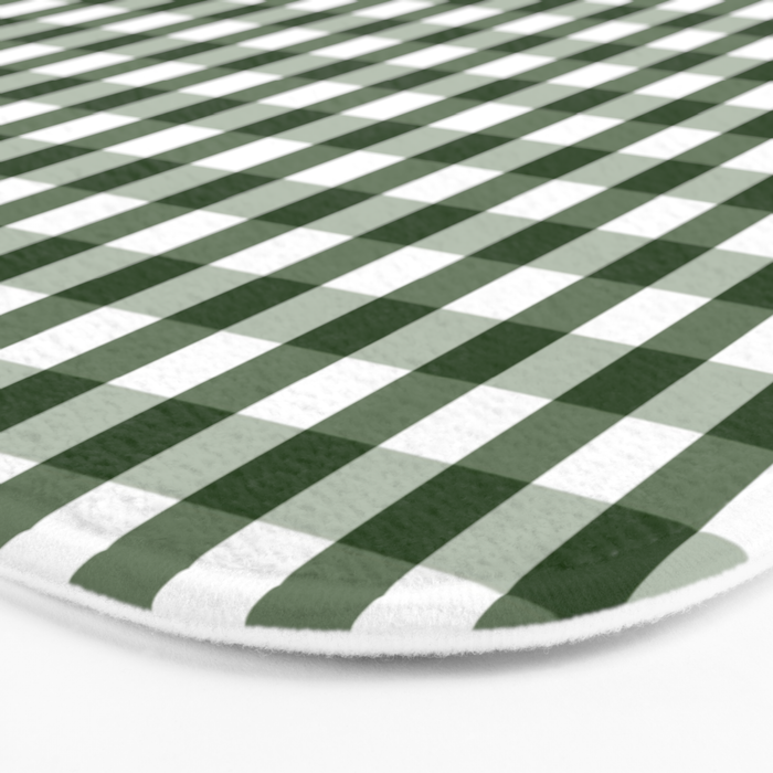 Dark Forest Green and White Gingham Check Bath Mat Gallery Image 3