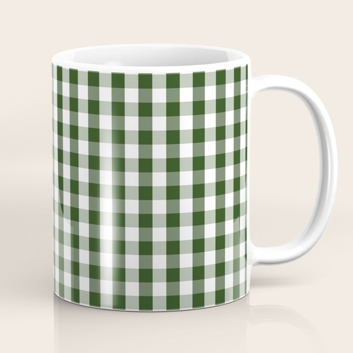 Dark Forest Green and White Gingham Check Coffee Mug Gallery Image 1