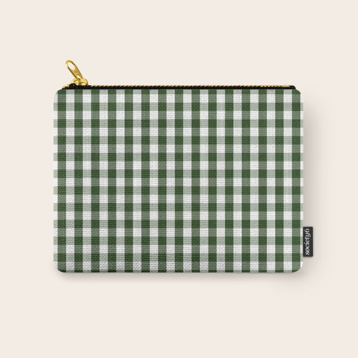 Dark Forest Green and White Gingham Check Carry All Pouch Gallery Image 1