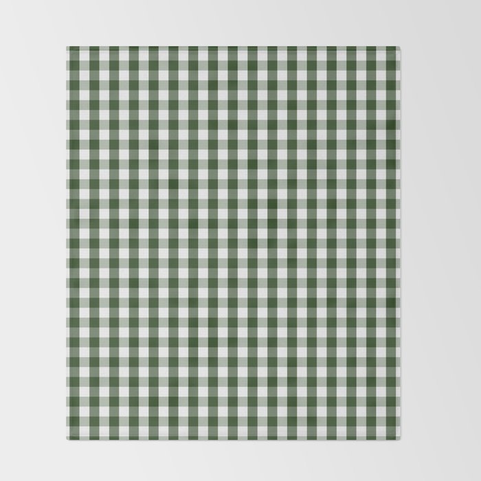 Dark Forest Green and White Gingham Check Throw Blanket Gallery Image 2