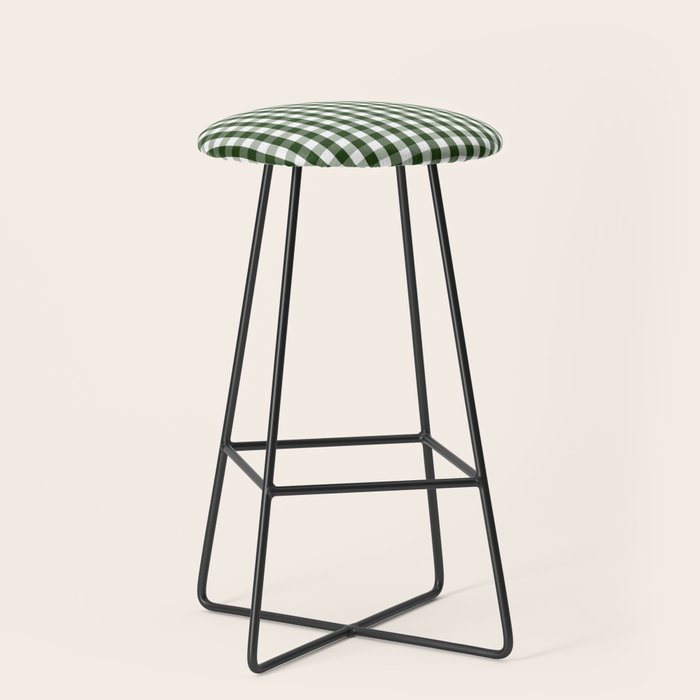 Dark Forest Green and White Gingham Check Stool Gallery Image 1