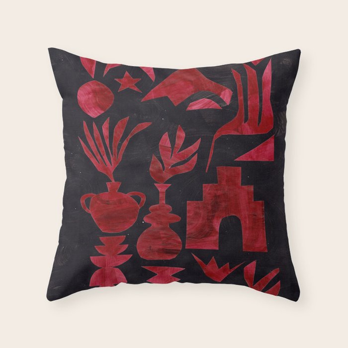 Crimson Village At Night  Throw Pillow Gallery Image 1