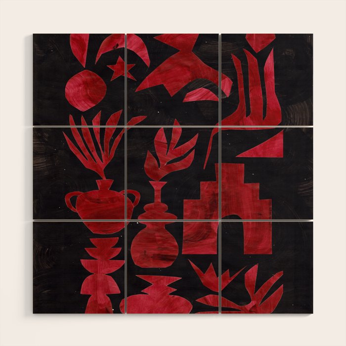 Crimson Village At Night  Wood Wall Art Gallery Image 1