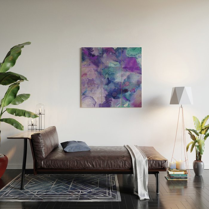 Abstract Colorful Purple Watercolor Wood Wall Art Gallery Image 2