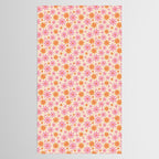  Retro 70s Groovy Daisy Pattern with Stripes, Hot Orange and Pink Tablecloth Gallery Image 2