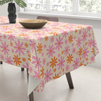  Retro 70s Groovy Daisy Pattern with Stripes, Hot Orange and Pink Tablecloth Gallery Image 3