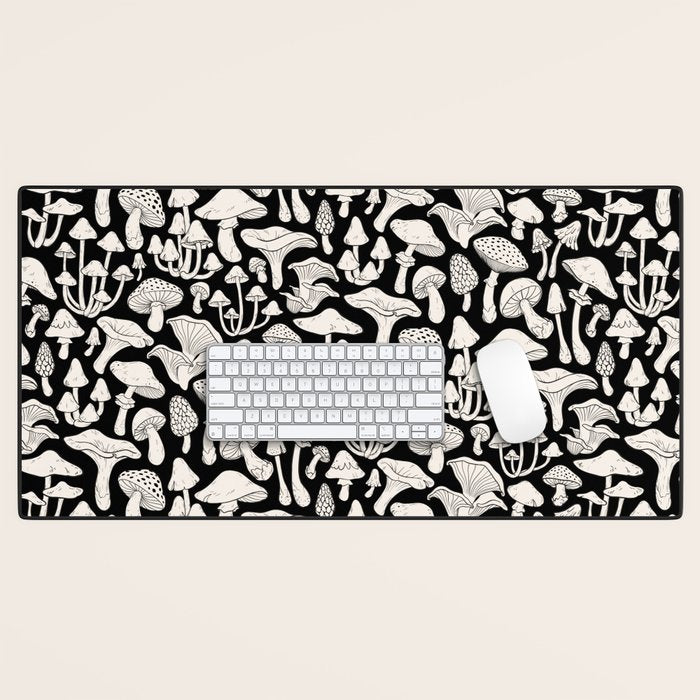 Mushrooms in Black And White Desk Mat Gallery Image 1