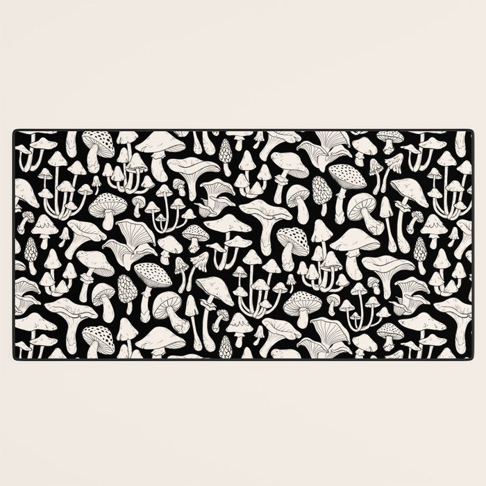 Mushrooms in Black And White Desk Mat Gallery Image 3
