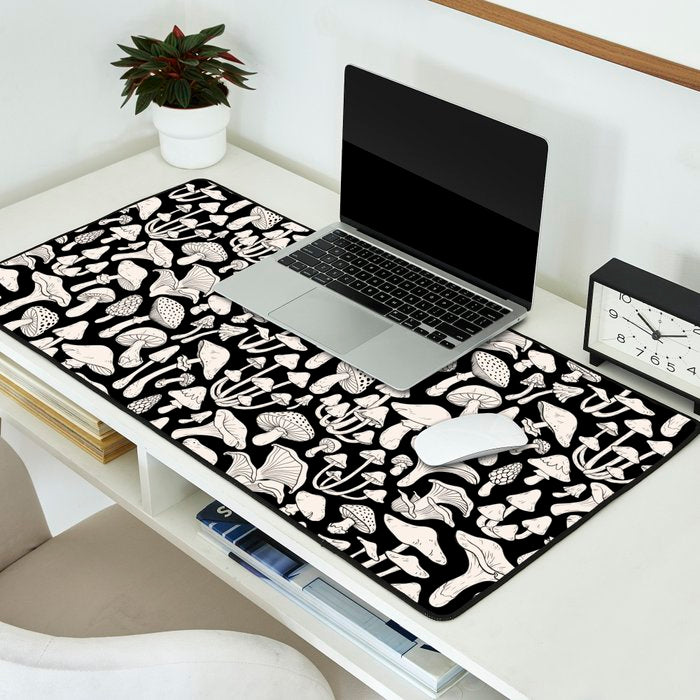 Mushrooms in Black And White Desk Mat Gallery Image 2