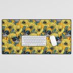 Fairy wren and poppies in yellow Desk Mat Gallery Image 1