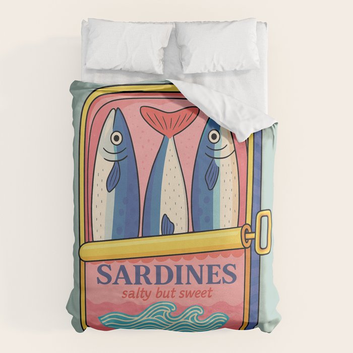 Tin of Love - Sardines in a Can with Heart Tail Duvet Cover Gallery Image 1