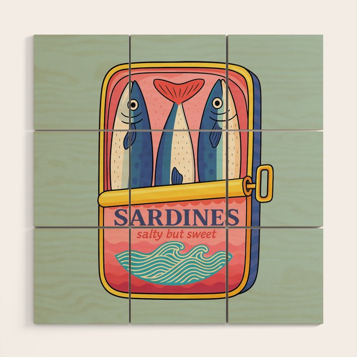 Tin of Love - Sardines in a Can with Heart Tail Wood Wall Art Gallery Image 1