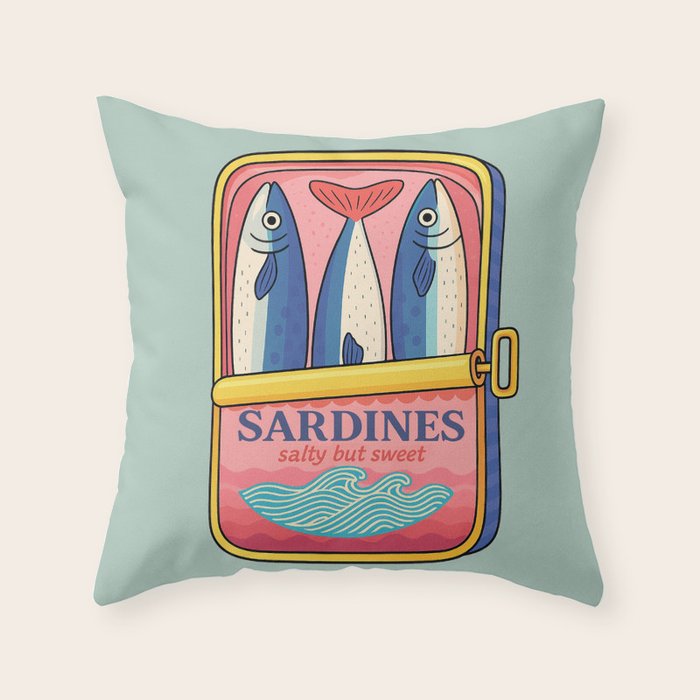 Tin of Love - Sardines in a Can with Heart Tail Throw Pillow Gallery Image 6