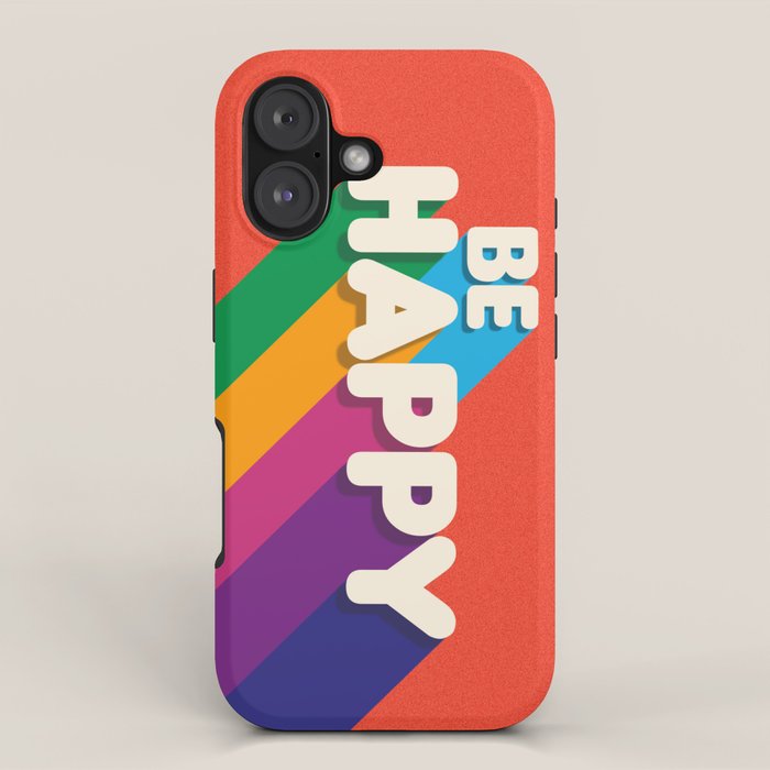 BE HAPPY - rainbow retro typography iPhone Case Gallery Image 1
