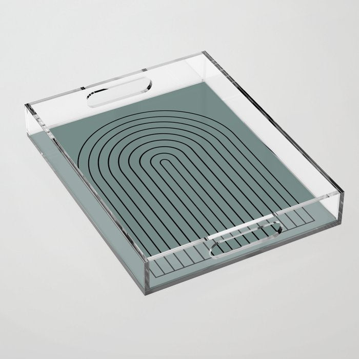 Minimal Arch XLV Neutral Teal Modern Geometric Lines Acrylic Tray Gallery Image 1