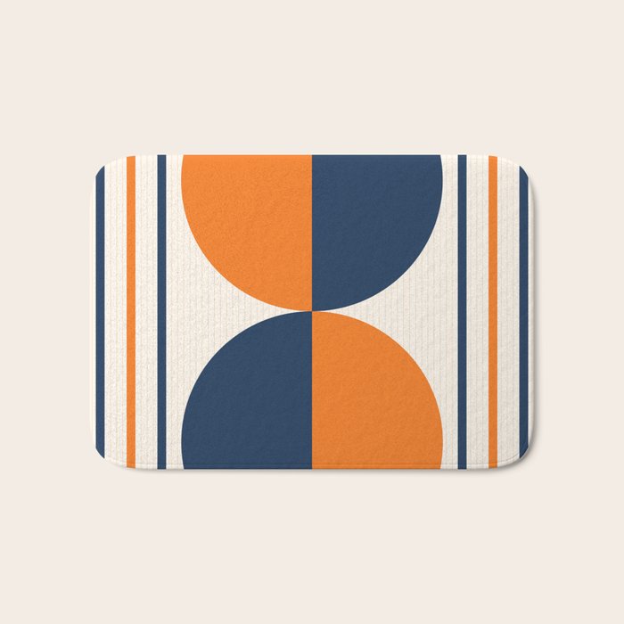 Abstract Shapes 78 in Orange and Navy Blue Bath Mat Gallery Image 1