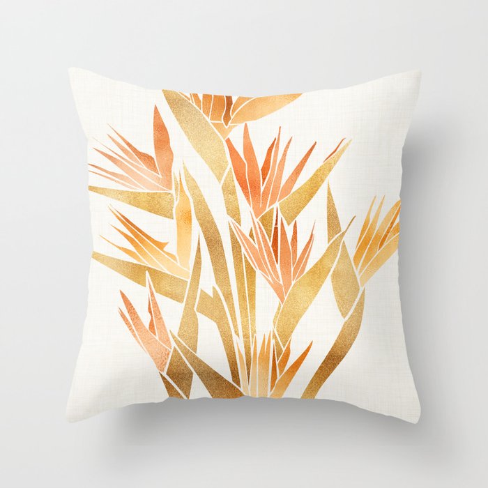 Metallic Gold Bird of Paradise Throw Pillow Gallery Image 1