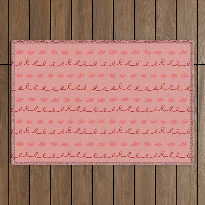 Abstract Cookie Pattern Doodle in Red & Peach Pink Outdoor Rug Gallery Image 1