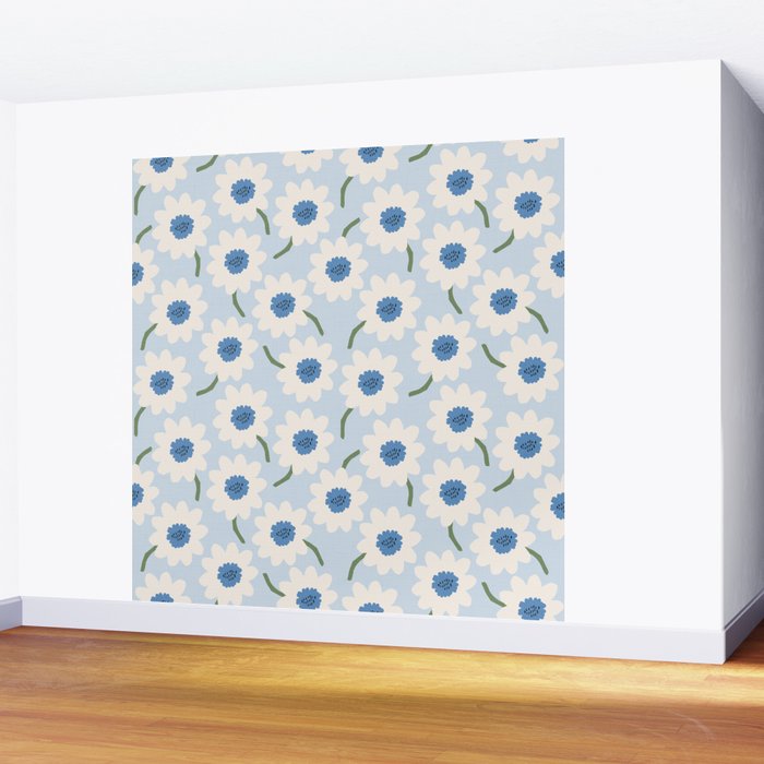 Flower field - charming blue Wall Mural Gallery Image 2