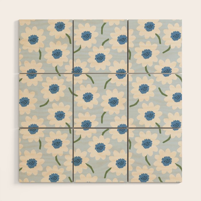 Flower field - charming blue Wood Wall Art Gallery Image 1