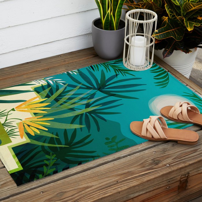 Rainforest With Moonlight Tropical Night Series #3 Outdoor Rug Gallery Image 2