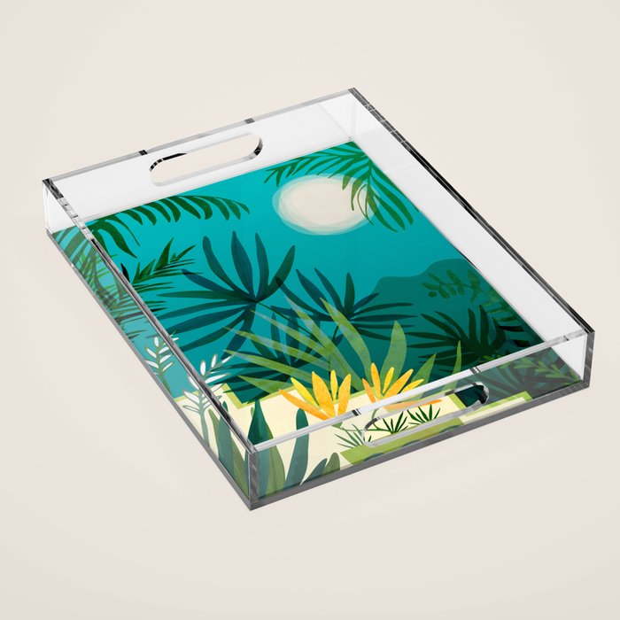 Rainforest With Moonlight Tropical Night Series #3 Acrylic Tray Gallery Image 1