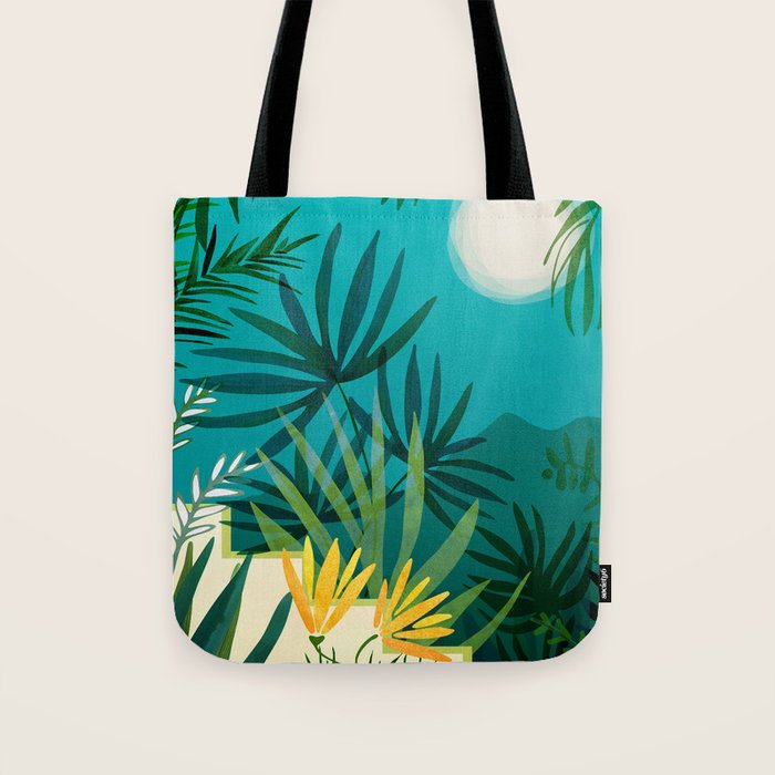 Rainforest With Moonlight Tropical Night Series #3 Tote Bag Gallery Image 1